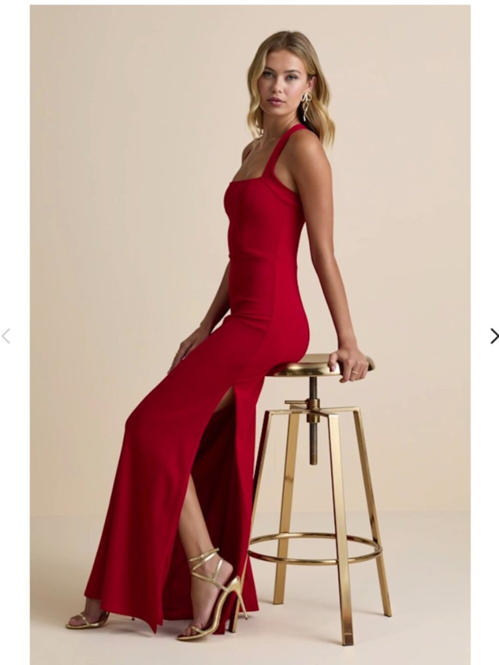 Lulu's - Perfectly Demure Red Backless Column Maxi Dress